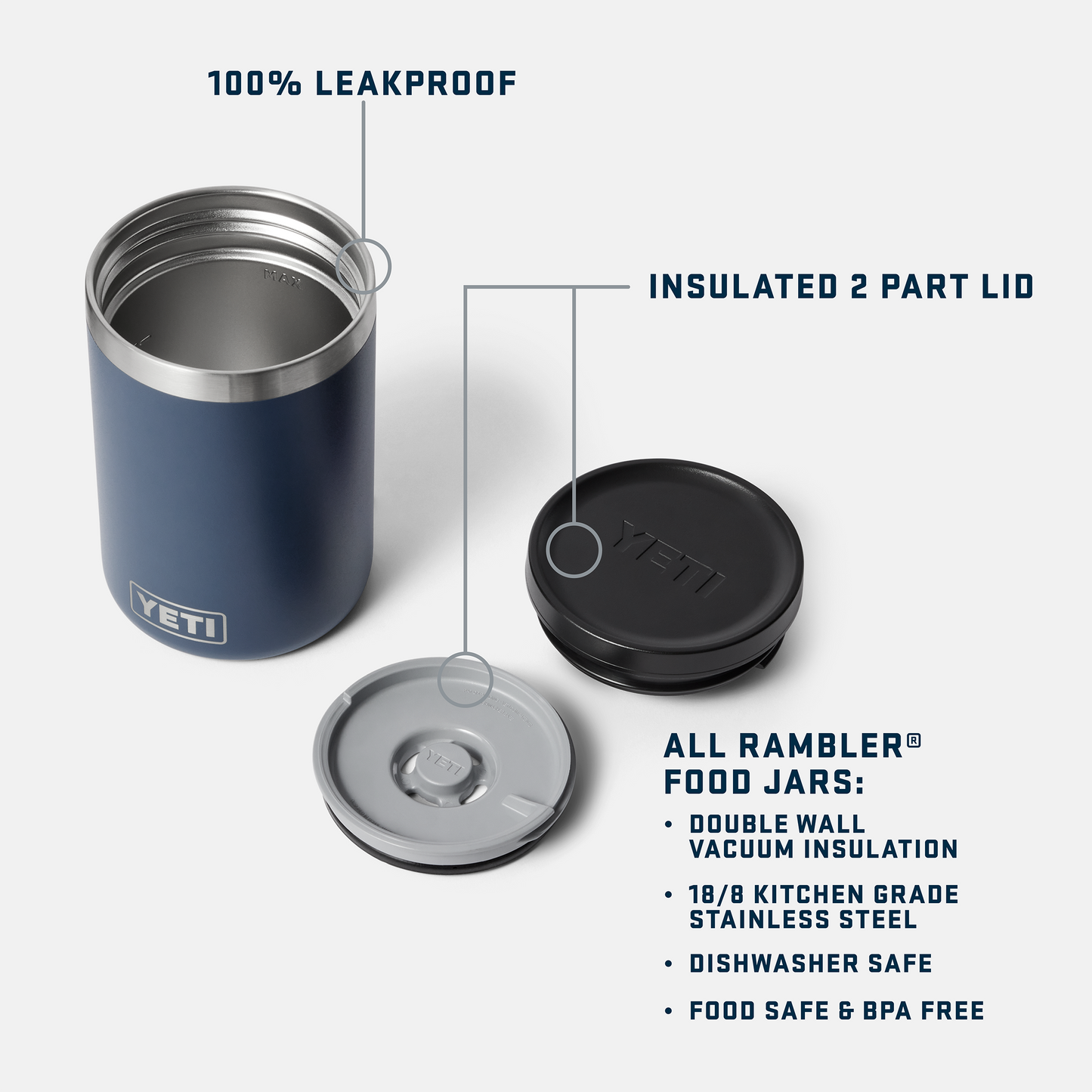 YETI Rambler food jar with insulated 2-part lid on a white background