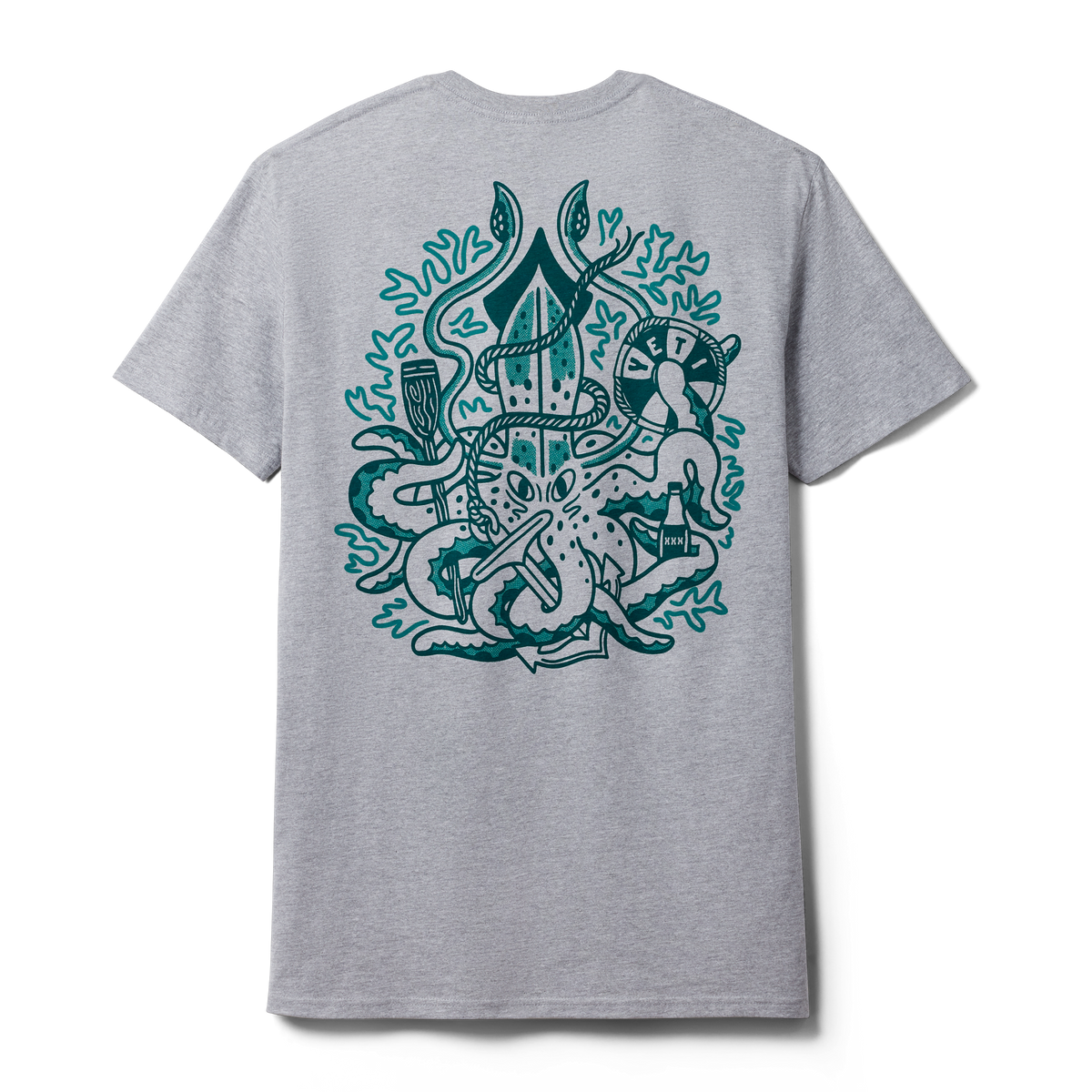 YETI Nautical Octopus Short Sleeve T-Shirt Grey