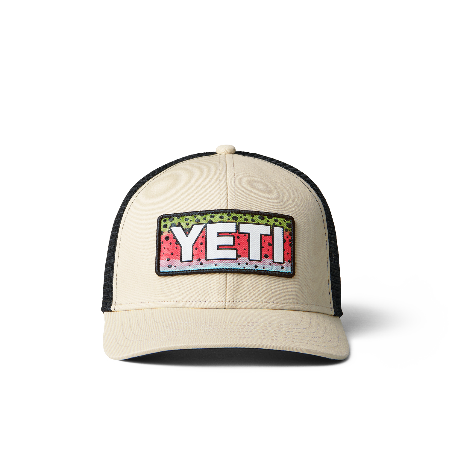 YETI Rainbow Trout Logo Badge Trucker Hat Cream