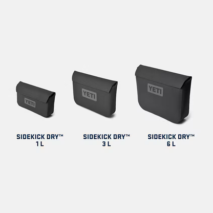 Three YETI Sidekick Dry bags in different sizes on a white background