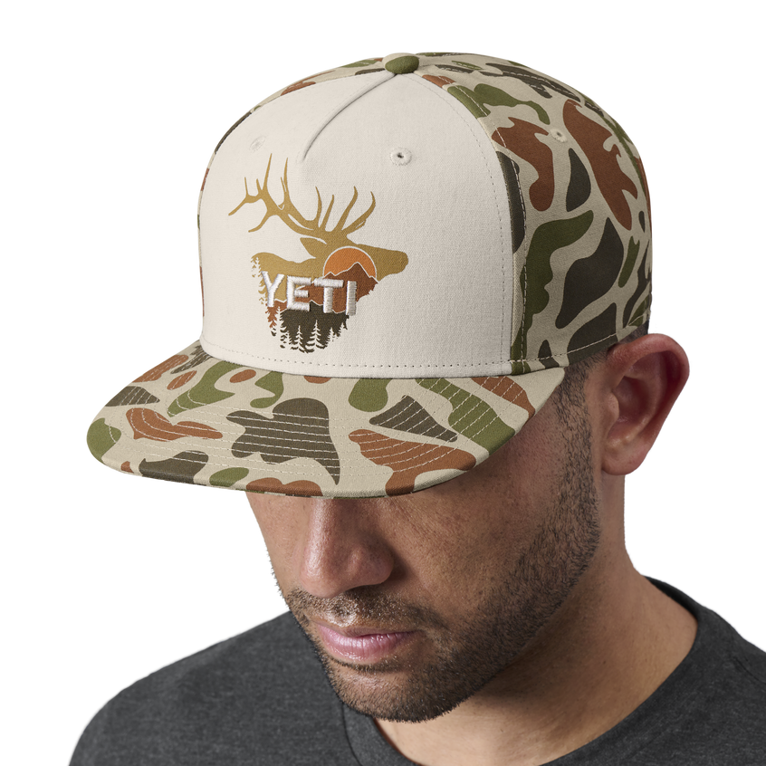 YETI Sunrise Elk Flat Brim Hat Tan/Brown Camo