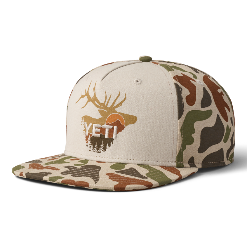 YETI Sunrise Elk Flat Brim Hat Tan/Brown Camo