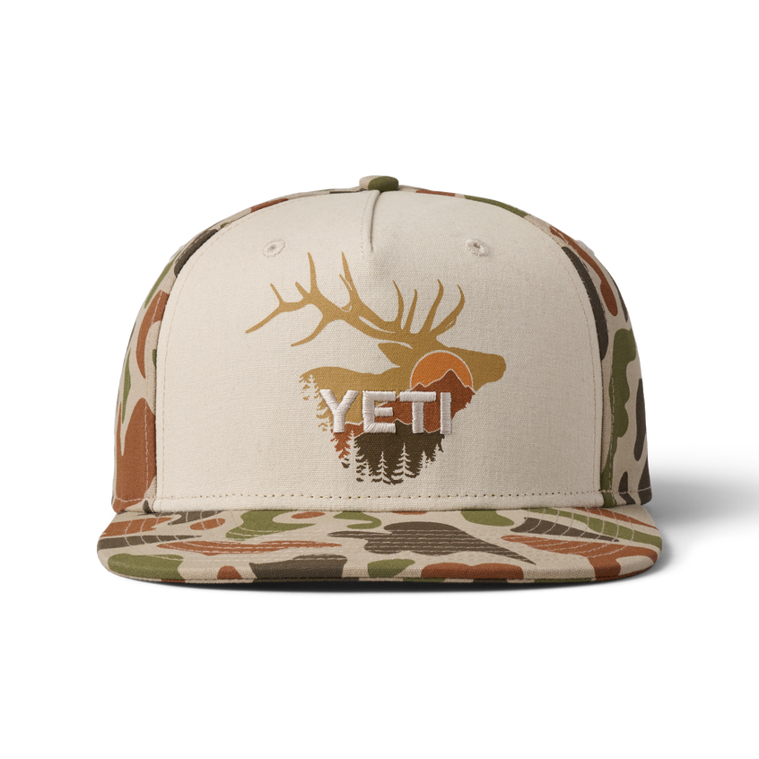 YETI Sunrise Elk Flat Brim Hat Tan/Brown Camo