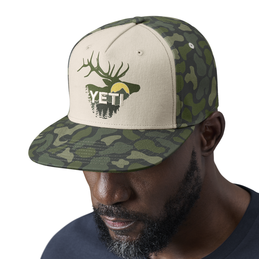 YETI Sunrise Elk Flat Brim Hat Tan/Green Camo