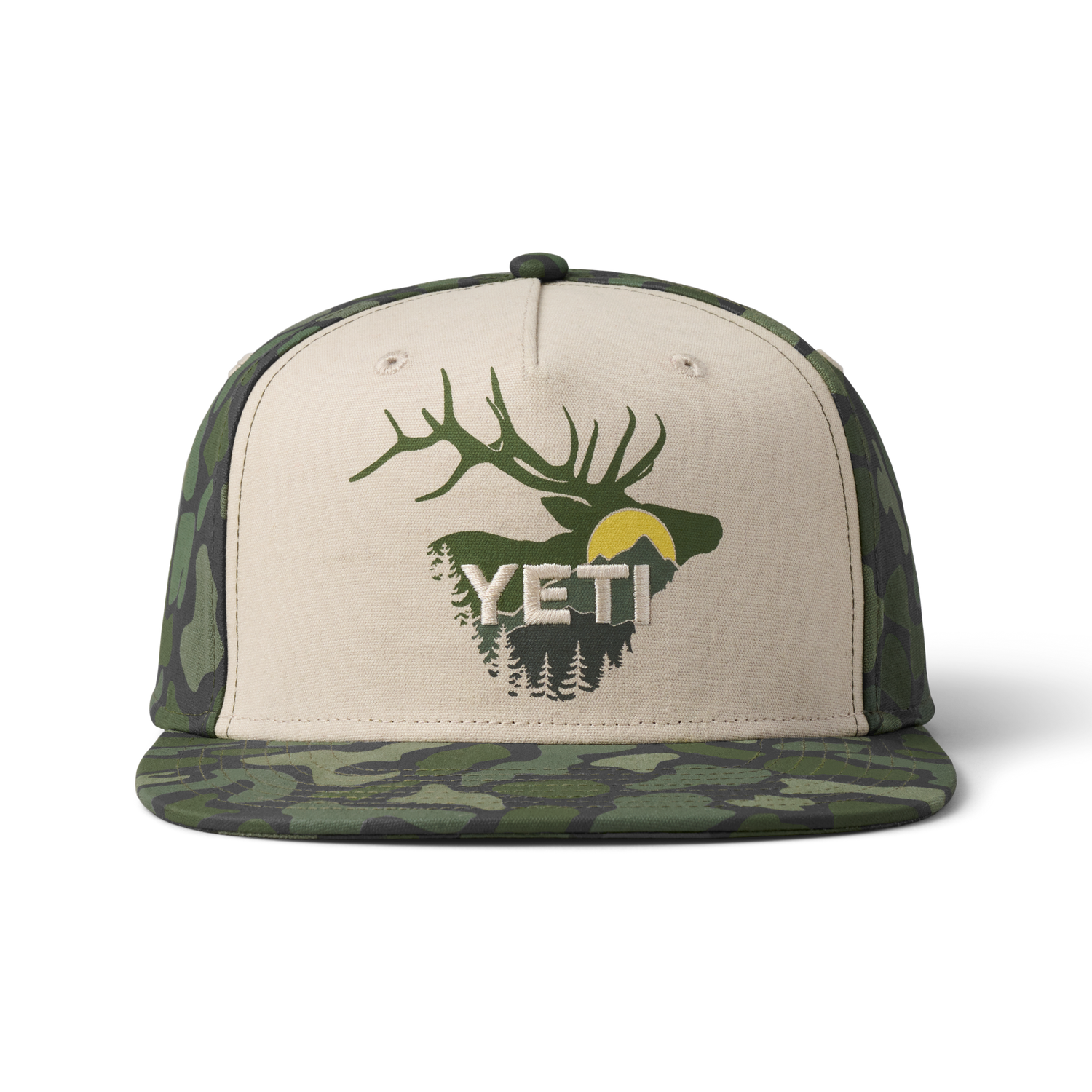 YETI Sunrise Elk Flat Brim Hat Tan/Green Camo
