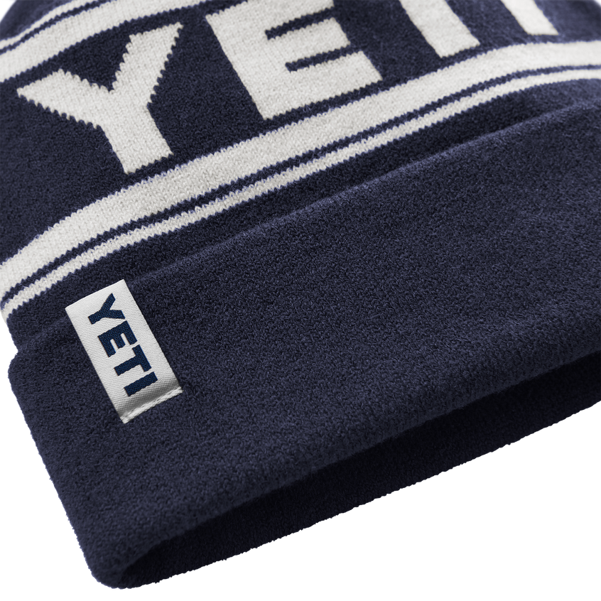 YETI Logo Retro Knit Beanie Navy/White