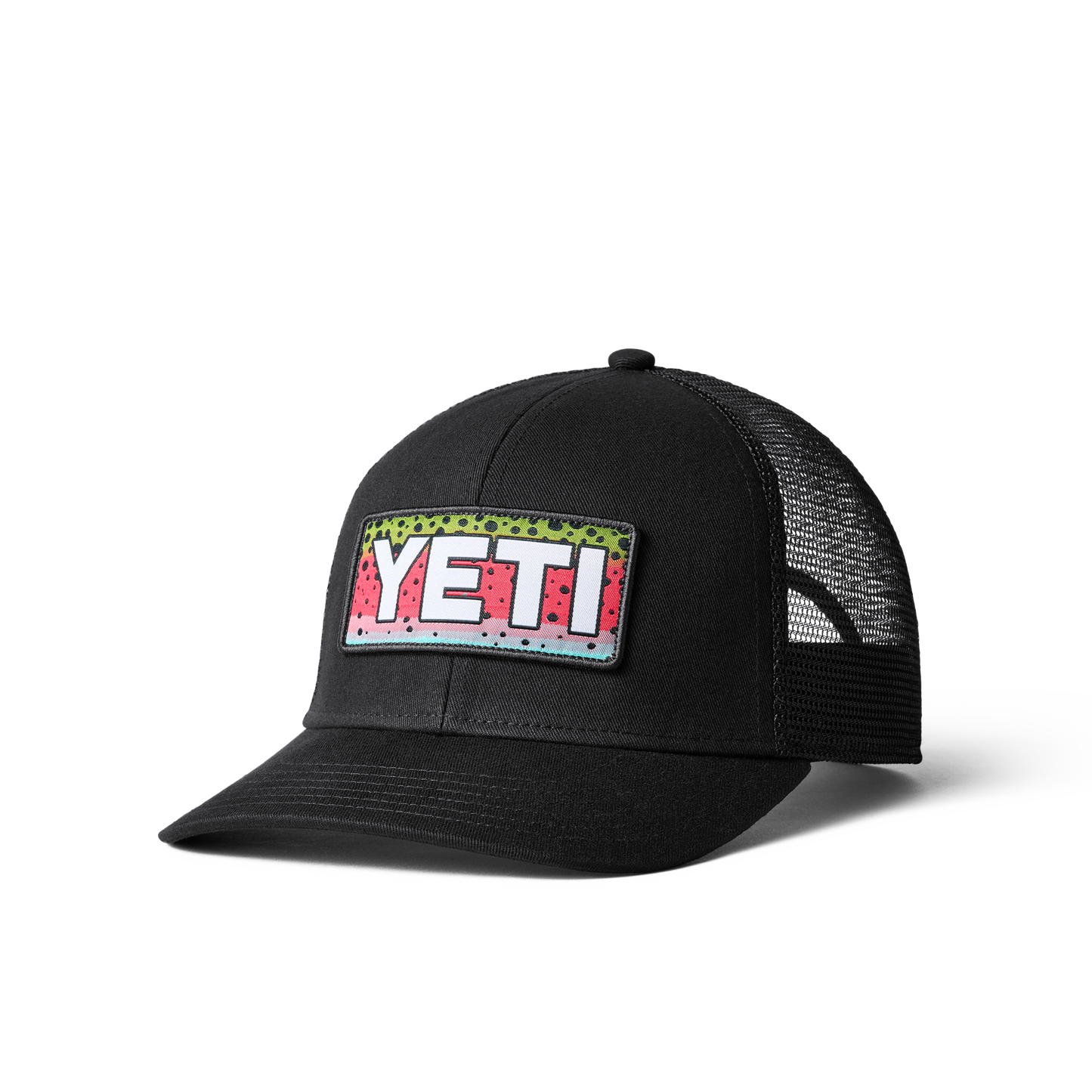 YETI Rainbow Trout Logo Badge Trucker Hat Black